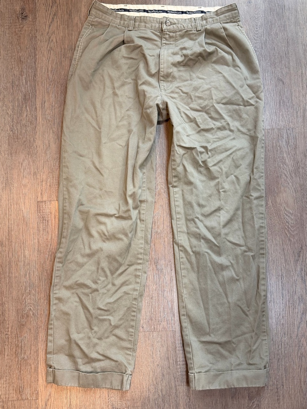 Vintage Polo Ralph Lauren Hammond Pant Chinos Khaki Olive Pleated Cuffed 34x30